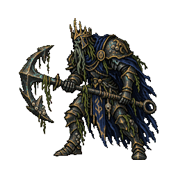 The Drowned King in corroded gold armor and a dark cloak, gripping a massive anchor