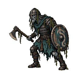 An undead coastal raider carrying an axe and round shield