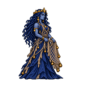 Rán's combat sprite holding her golden net